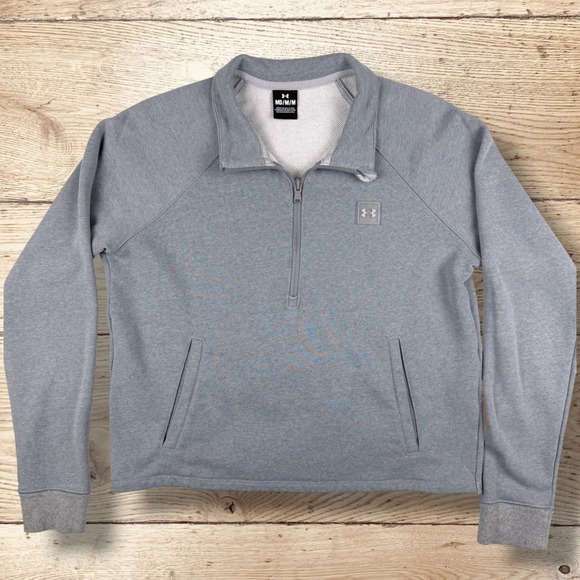 UNDER ARMOUR Half Zip Mock Neck Crop Pullover Sweatshirt Womens M Blue/Gray - Picture 2 of 7